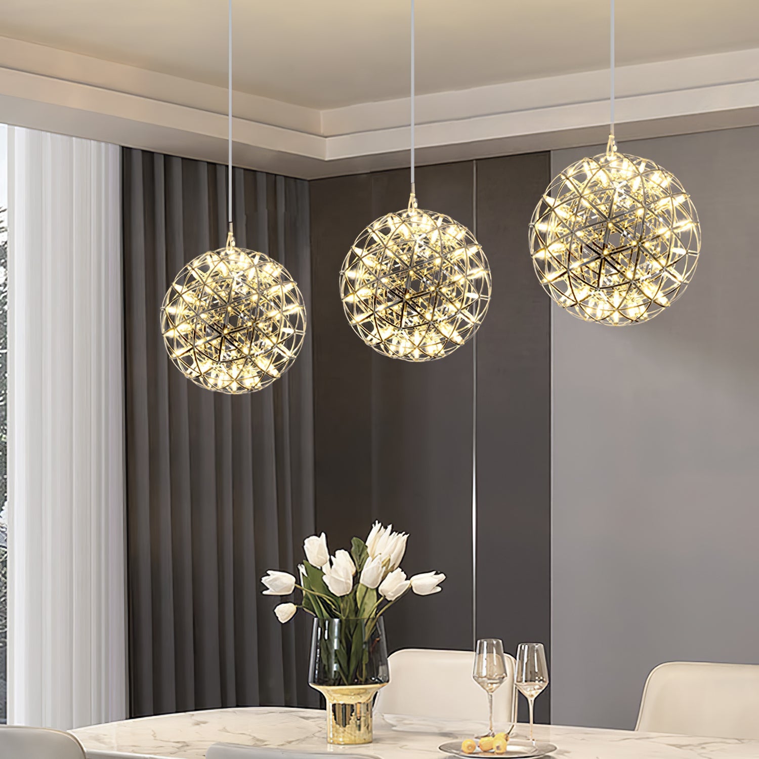 Sparkling Silver Ceiling Pendant Light Lighting Lobby
