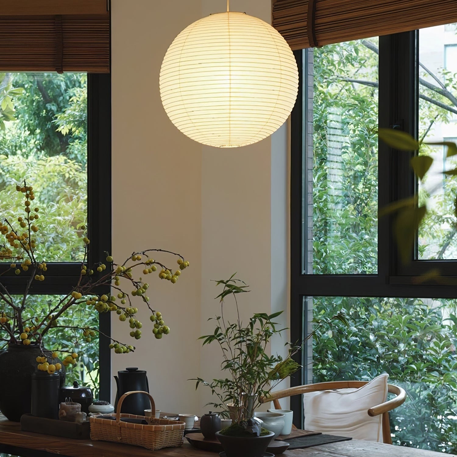 Washi Paper Ceiling Pendant Light (Black Cord) Lighting Lobby