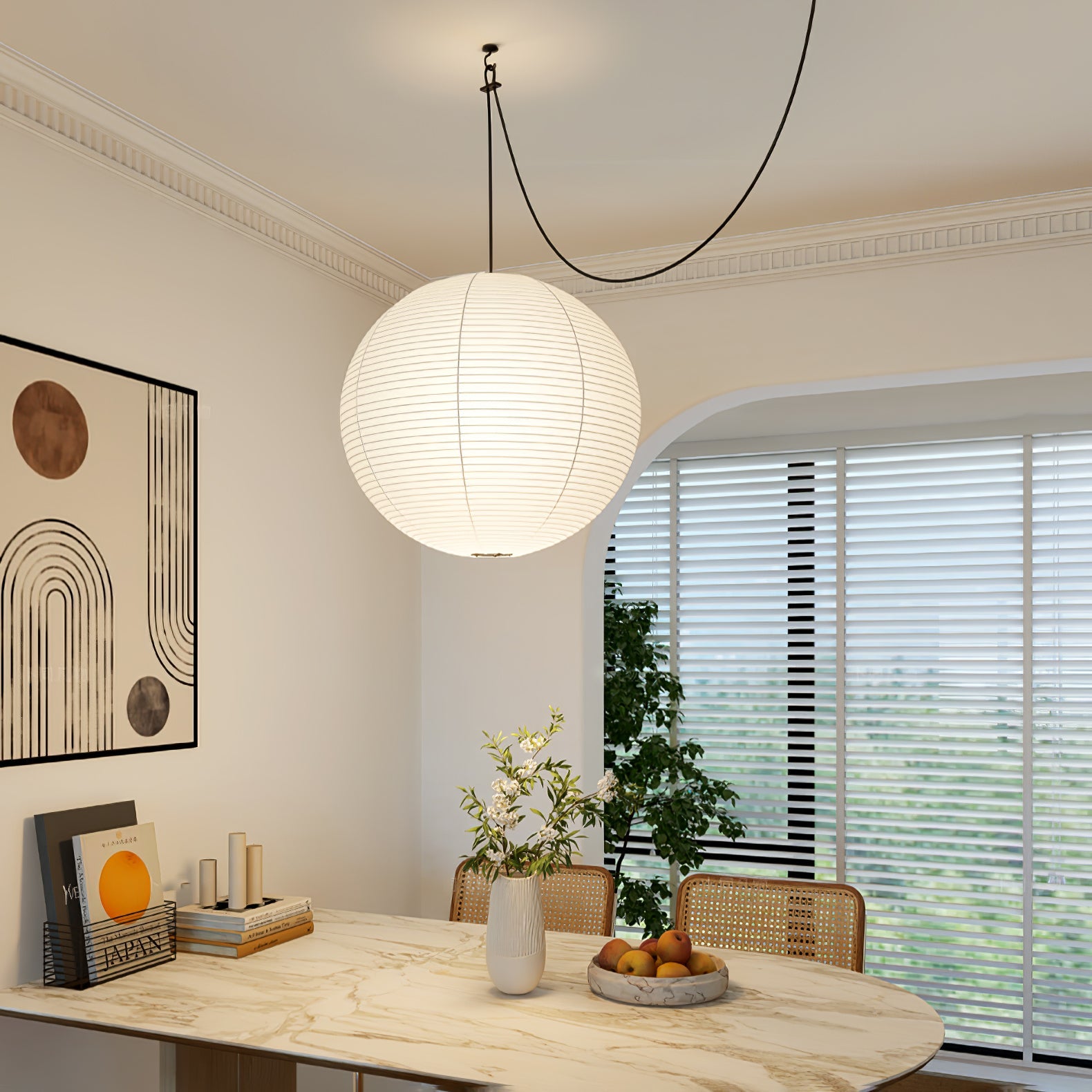 Washi Paper Ceiling Pendant Light (Black Cord) Lighting Lobby