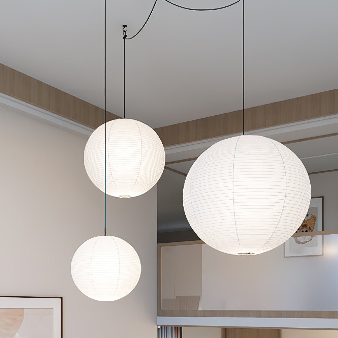 Washi Paper Ceiling Pendant Light (Black Cord) Lighting Lobby