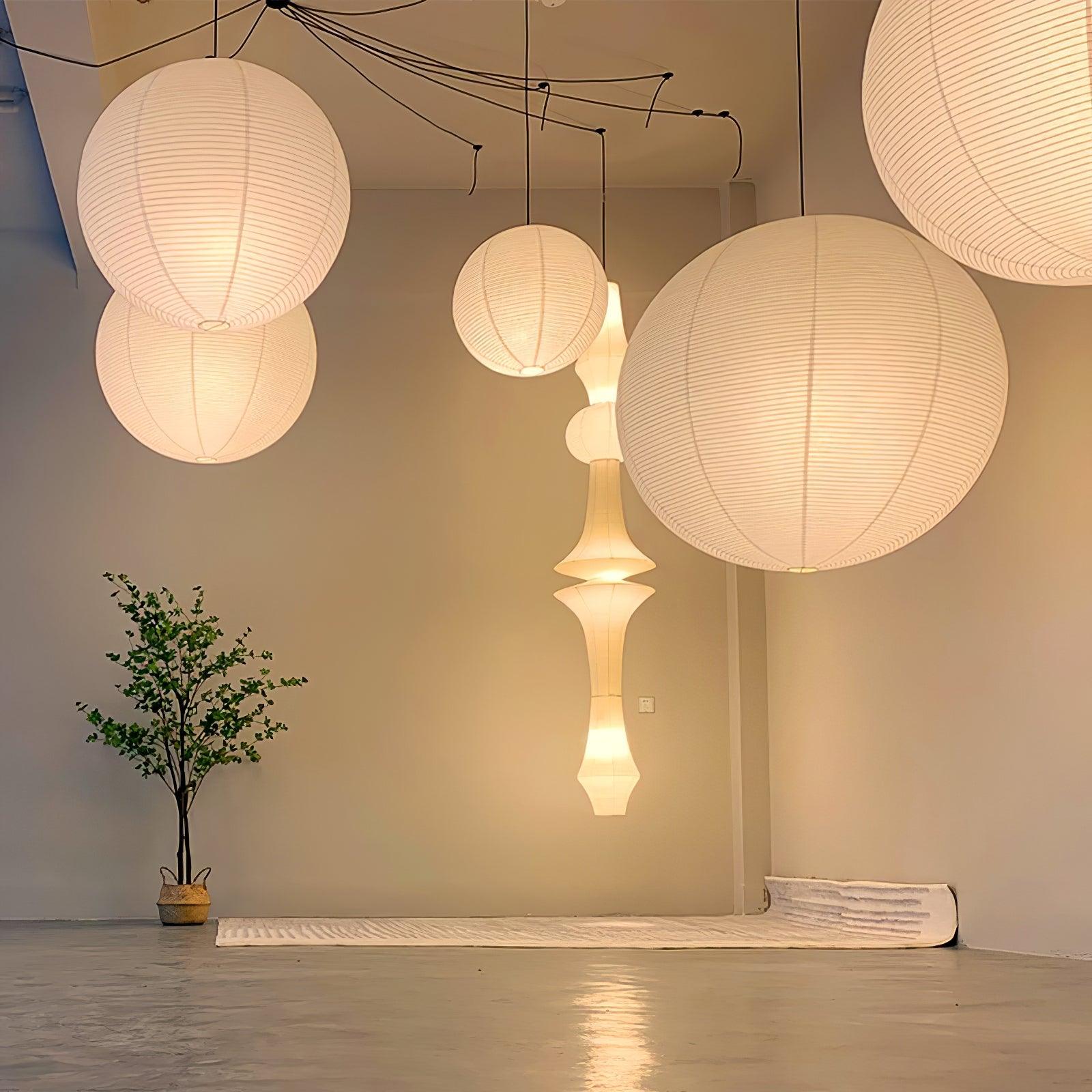 Washi Paper Ceiling Pendant Light (Black Cord) Lighting Lobby
