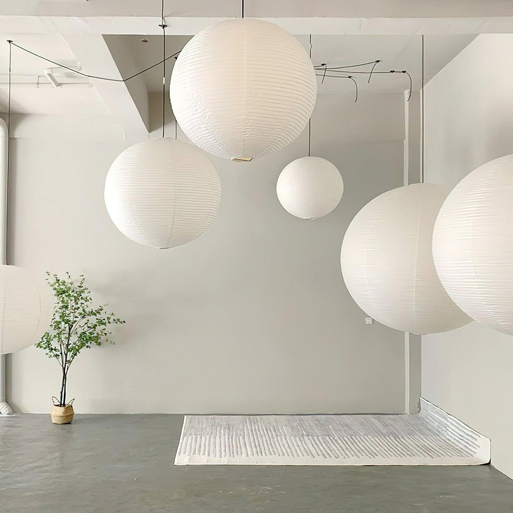 Washi Paper Ceiling Pendant Light (Black Cord) Lighting Lobby