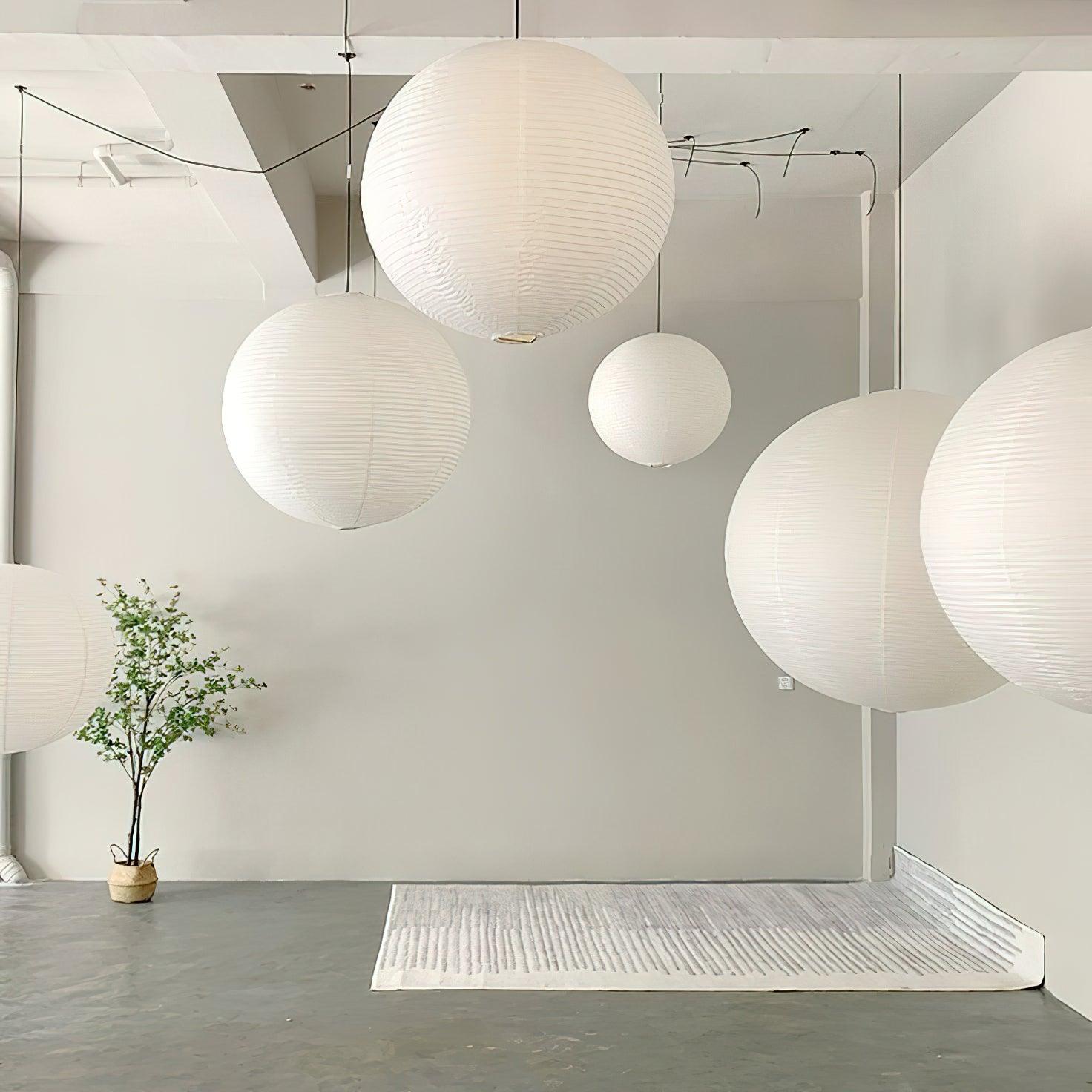 Washi Paper Ceiling Pendant Light (Black Cord) Lighting Lobby