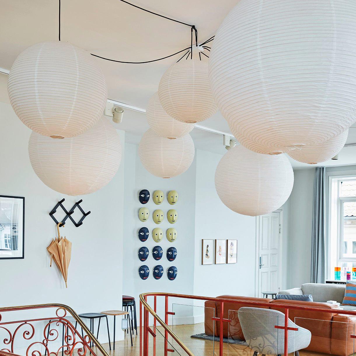 Washi Paper Ceiling Pendant Light (Black Cord) Lighting Lobby