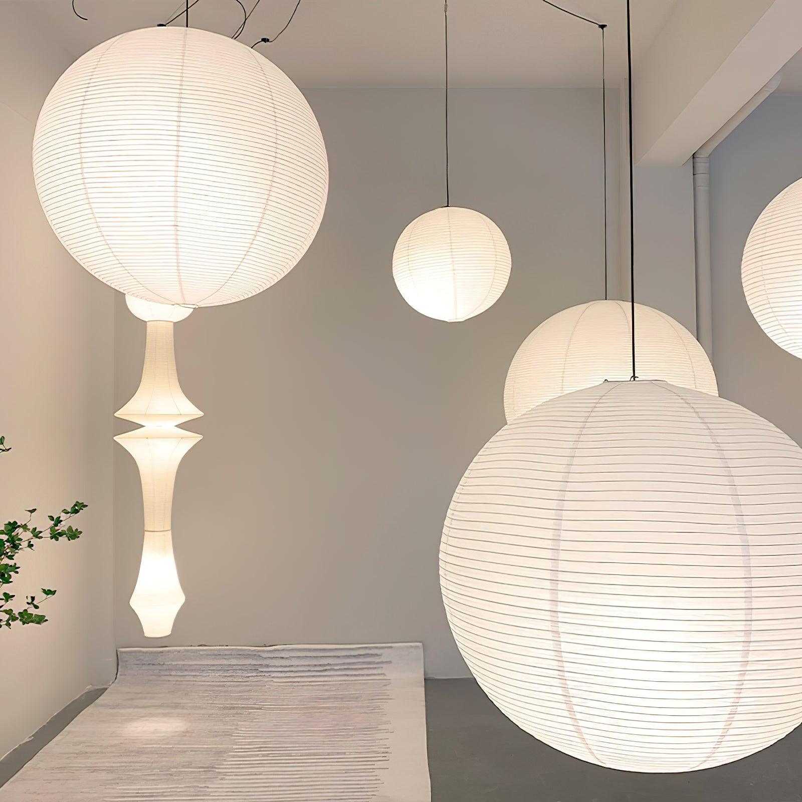 Washi Paper Ceiling Pendant Light (Black Cord) Lighting Lobby