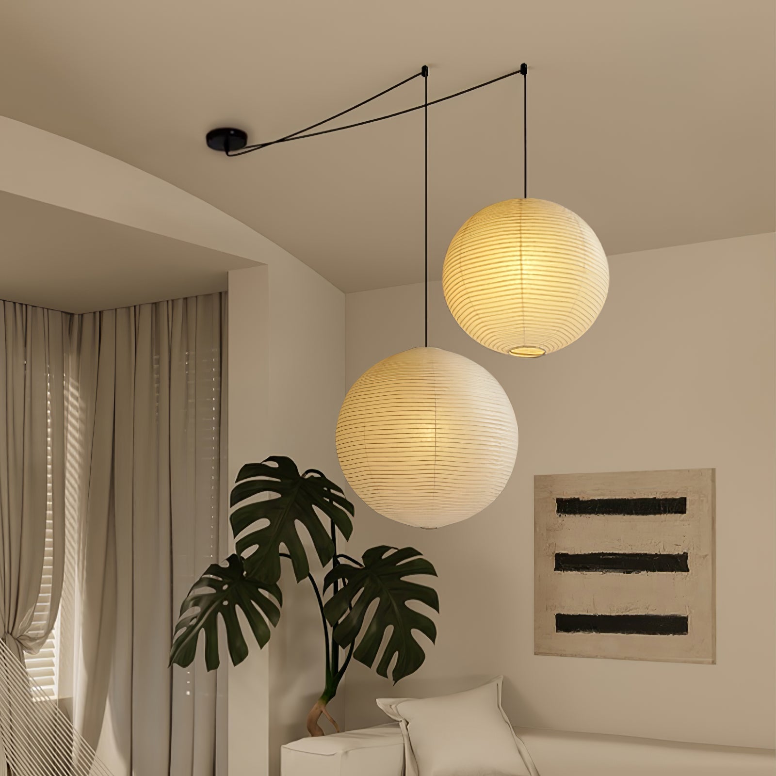 Washi Paper Ceiling Pendant Light (Black Cord) Lighting Lobby