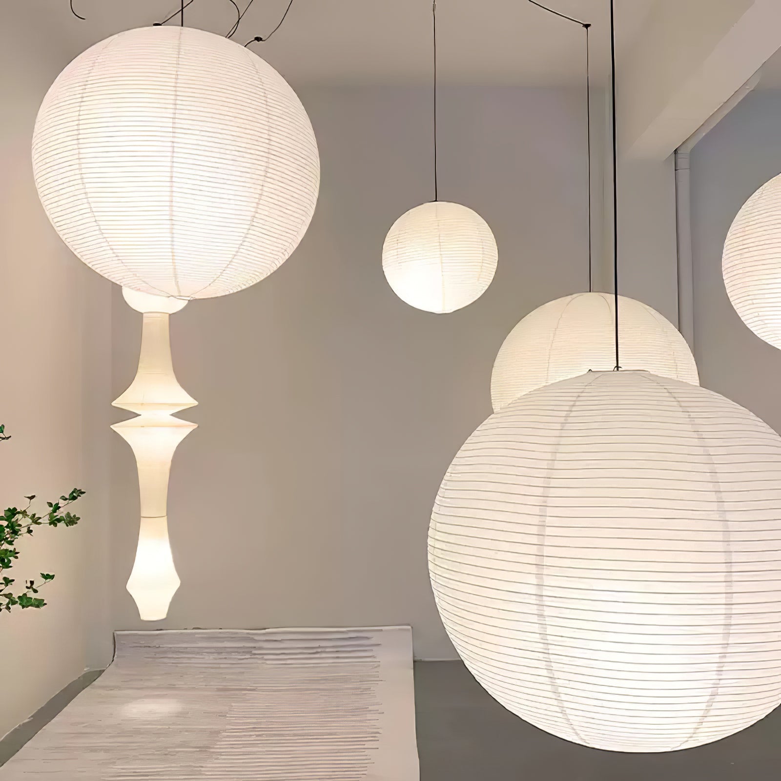 Washi Paper Ceiling Pendant Light (Black Cord) Lighting Lobby