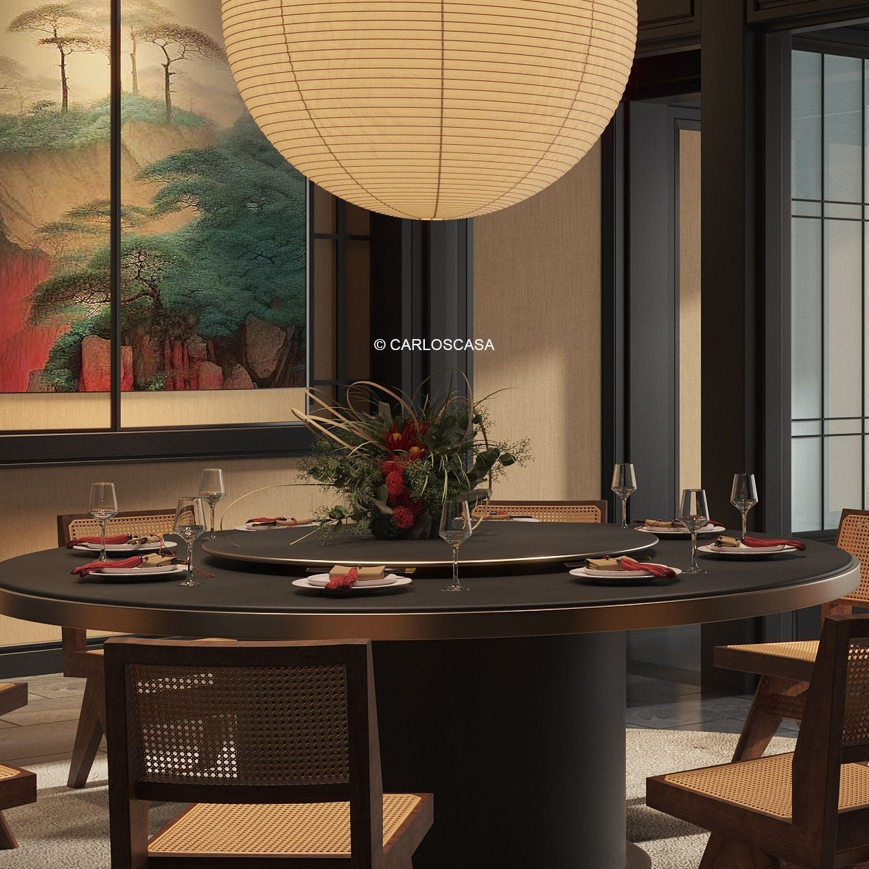Washi Paper Ceiling Pendant Light Lighting Lobby