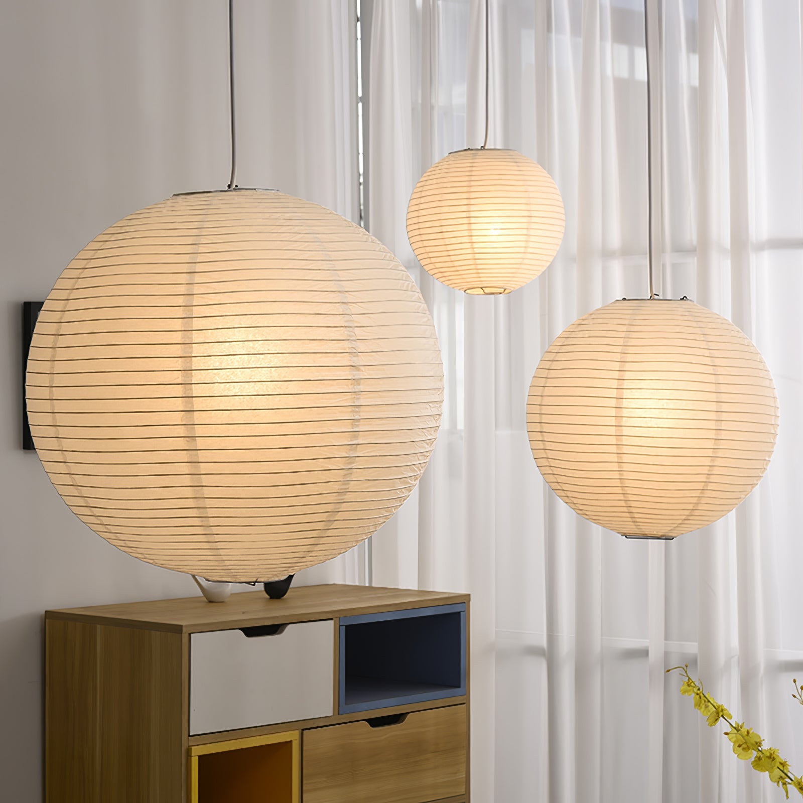 Washi Paper Ceiling Pendant Light Lighting Lobby