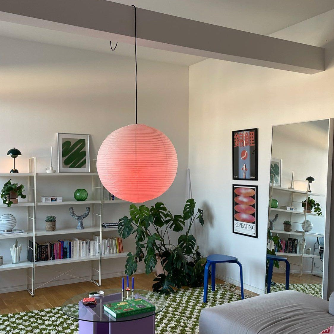 Washi Paper Circular Ceiling Light (White Cord) Lighting Lobby
