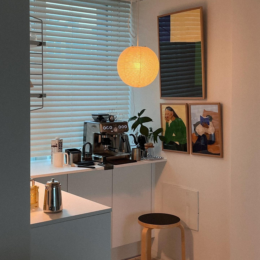 Washi Paper Circular Ceiling Light (White Cord) Lighting Lobby