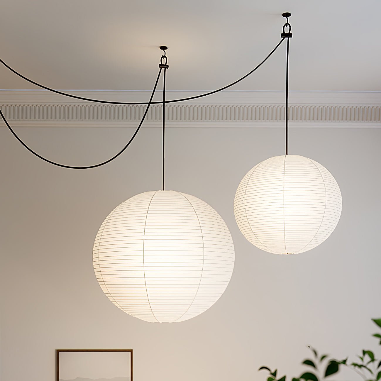 Washi Paper Circular Ceiling Light (White Cord) Lighting Lobby