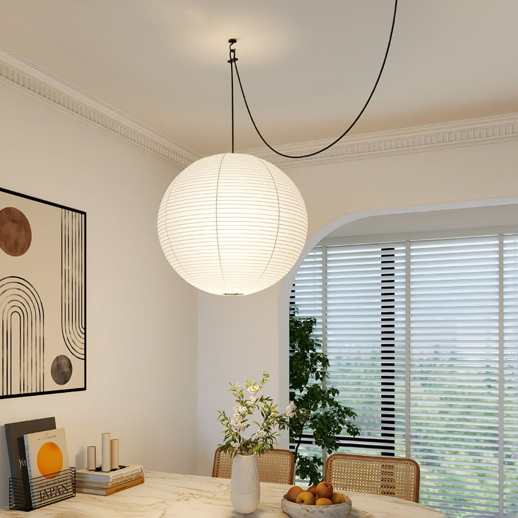 Washi Paper Circular Ceiling Light (White Cord) Lighting Lobby
