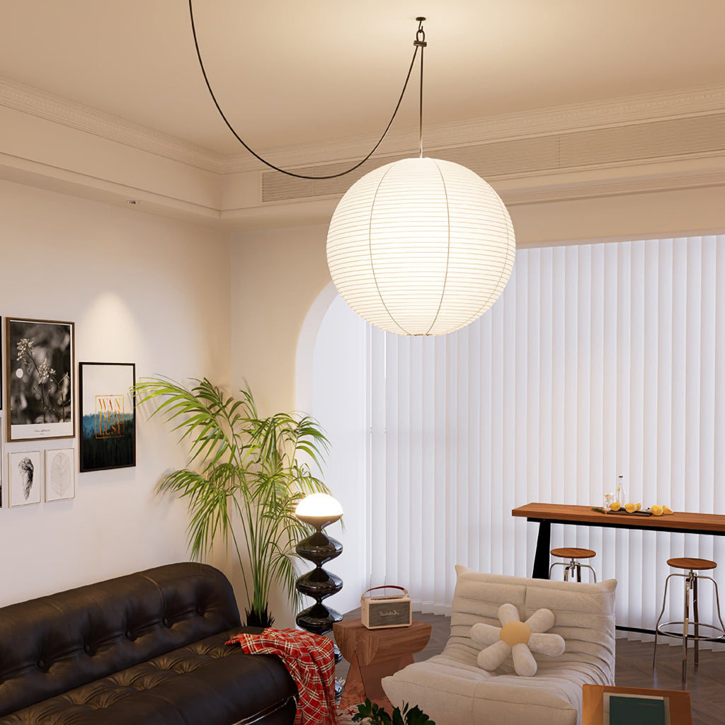 Washi Paper Circular Ceiling Light (White Cord) Lighting Lobby