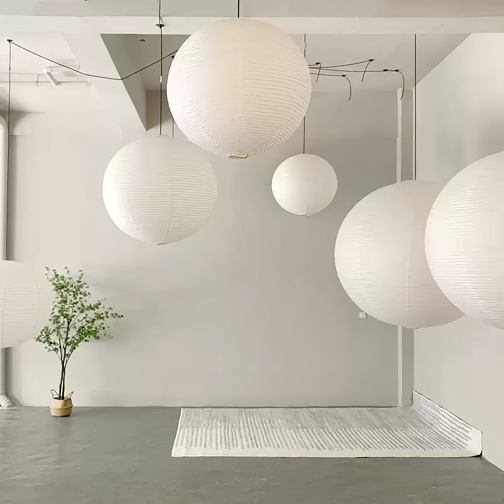 Washi Paper Circular Ceiling Light (White Cord) Lighting Lobby