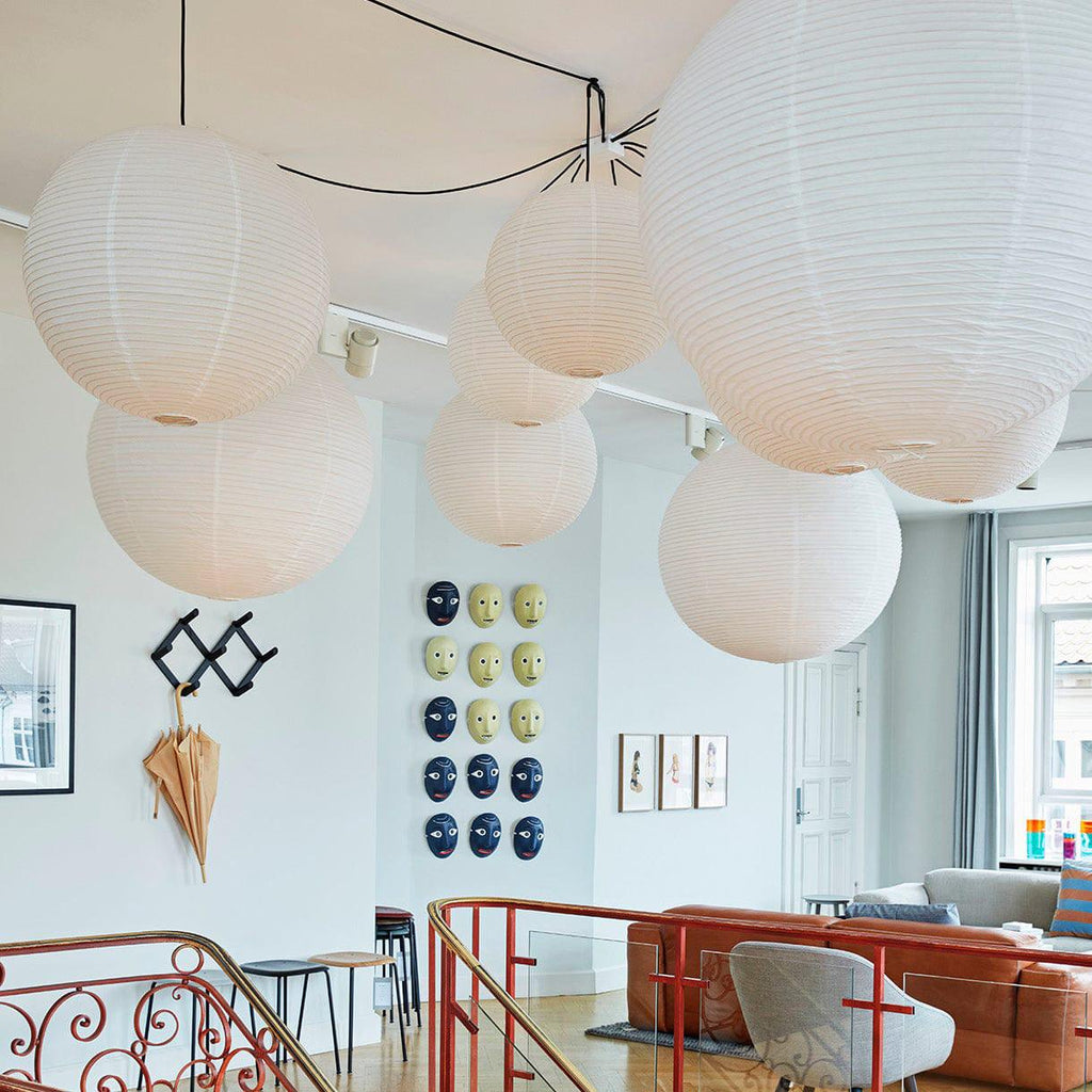 Washi Paper Circular Ceiling Light (White Cord) Lighting Lobby