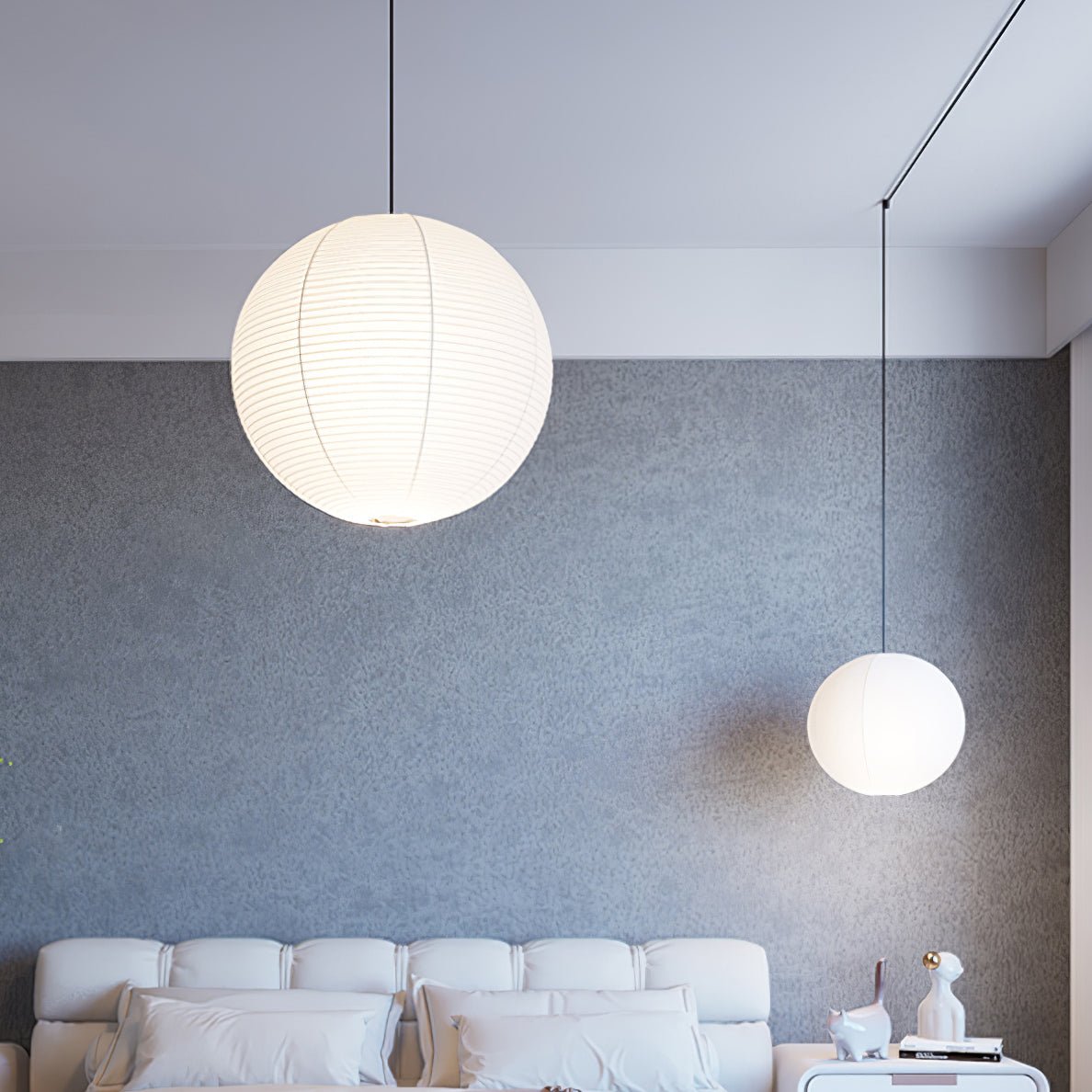 Washi Paper Circular Ceiling Light (White Cord) Lighting Lobby