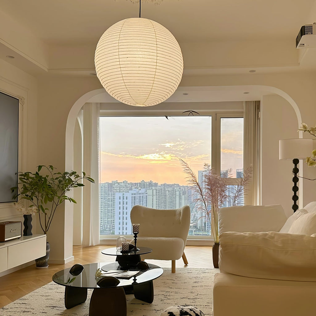 Washi Paper Circular Ceiling Light (White Cord) Lighting Lobby
