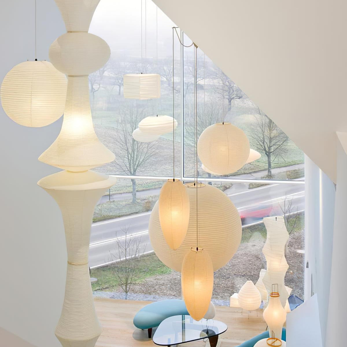 Washi Paper E Ceiling Pendant Lamp Lighting Lobby