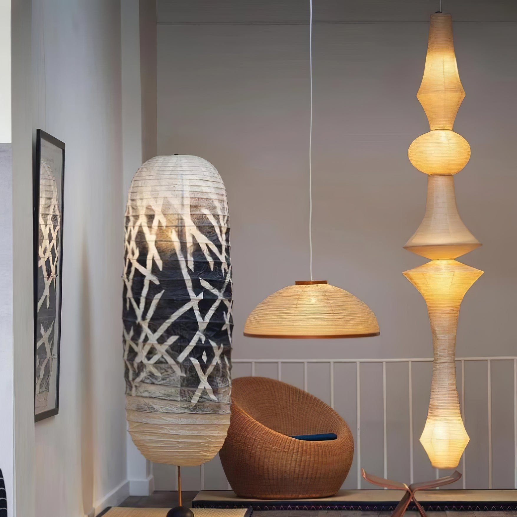 Washi Paper E Ceiling Pendant Lamp Lighting Lobby