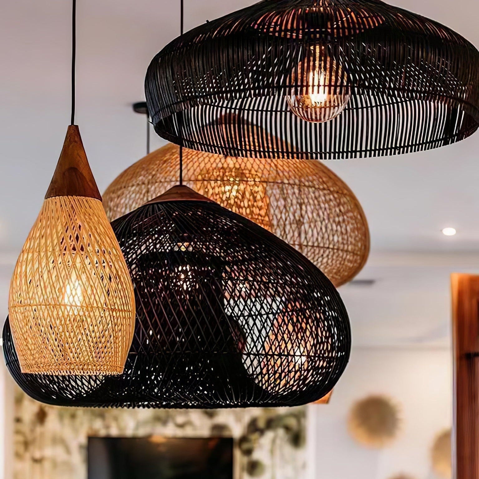 Woven Rattan Ceiling Light Lighting Lobby